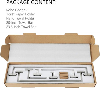 Premium Stainless Steel 6 Pieces Bathroom Hardware Set Wall Mounted Bathroom Accessories Kit Modern Towel Bar Set - 20 Inches and 23.6 Inches, Brushed