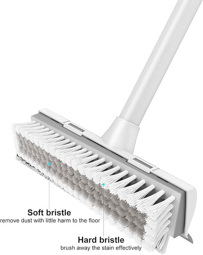 BOOMJOY 2 Pack Floor Scrub Brush with Long Handle, 2 in 1 Scrape and Brush, for Cleaning Deck, Tile, Grout, Kitchen, Patio, Garages