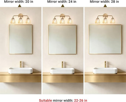 Daunton Vintage 3 Light Vanity Light, Gold Bathroom Vanity Light, Bathroom Light Fixtures with AmberGlass Shade, Antique Vanity Light Fixtures Over Mirror, Wall Sconce for Bedroom, Living Room