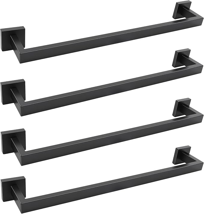 24 Inch Matte Black Bathroom Hardware Set,4 Pack Bathroom Towel Bar Set | 24Inch Square Bathroom Towel Bar, Modern Design, SUS304 Stainless Steel Premium Material, Wide Drying Space Towel Rack