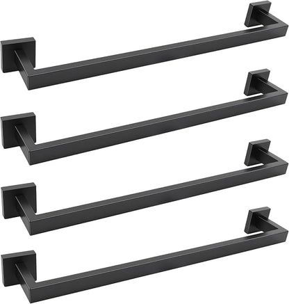 24 Inch Matte Black Bathroom Hardware Set,4 Pack Bathroom Towel Bar Set | 24Inch Square Bathroom Towel Bar, Modern Design, SUS304 Stainless Steel Premium Material, Wide Drying Space Towel Rack