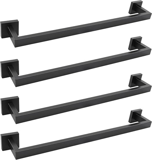 24 Inch Matte Black Bathroom Hardware Set,4 Pack Bathroom Towel Bar Set | 24Inch Square Bathroom Towel Bar, Modern Design, SUS304 Stainless Steel Premium Material, Wide Drying Space Towel Rack
