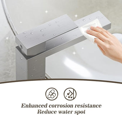 Brushed Nickel Tall Bathroom Faucet for Vessel Sink Single Hole Single Handle Vessel Sink Faucet Vanity Bathroom Faucet Above countertop Sink with Water Supply Hose,BF3530P-BN-V