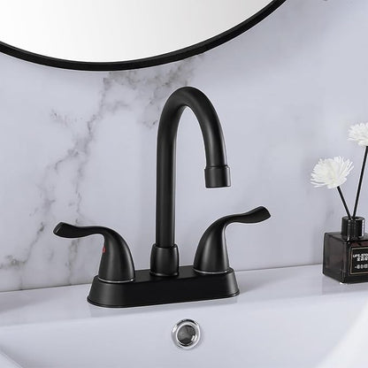 Matte Black 4-Inch Centerset Bathroom Faucet, 2-Handle 3-Hole Sink Faucet with Pop-up Drain & Supply Lines