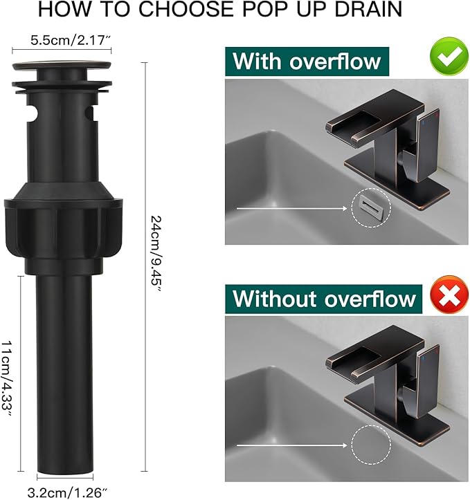 Hoimpro LED Waterfall Bathroom Faucet Oil Rubbed Bronze, Single Handle Bathroom Sink Faucet 1 Hole, 3 Colors Light Changing, with Pop-up Drain and cUPC Supply Lines, Stainless Steel