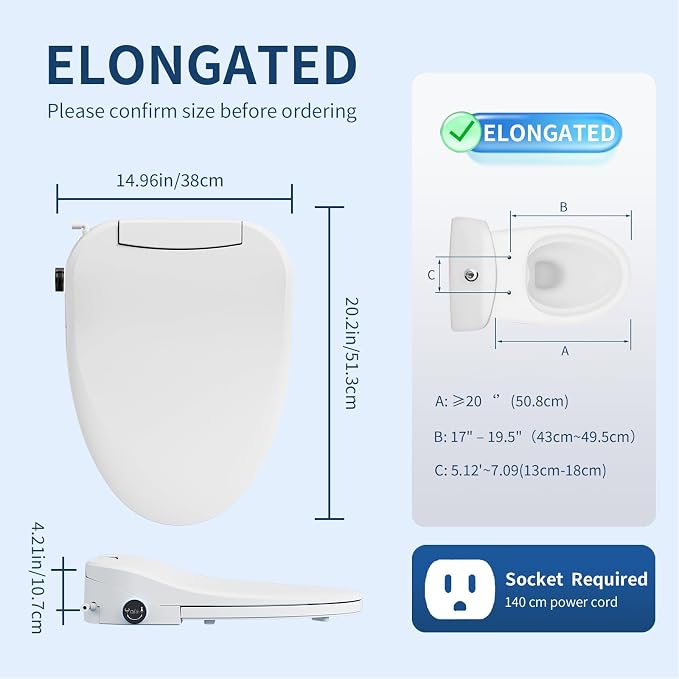 Electric Bidet Seat Elongated,Heated Seat,Luxury Wash,Smart LED | Premium Aerated Wash,Instant Warm,Self Cleaning Nozzle,6000RPM Dryer,Remote Control, Soft Close,Original Manufacturer Quality