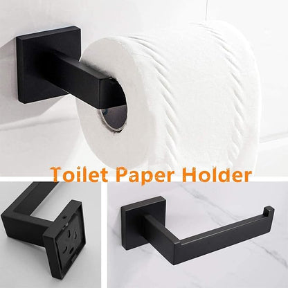 Rustproof 5-Piece Black Bathroom Hardware Set Including 24inch Towel Bar Toilet Paper Holder Towel Holder Robe Hook SUS304 Stainless Steel Wall Mount Contemporary Square Style Accessory,Matte Black