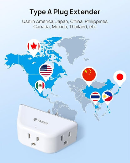TROND 2 Prong to 3 Prong Outlet Adapter for Old House | 3-Way Angled Plug Extender with 3 AC Sockets, Plug Splitter for Non-Grounded Socket in Home Hotel, Cruise Essentials, White