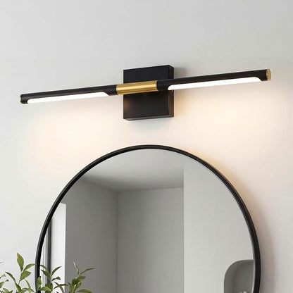 24 Inch Bathroom Light Fixtures, 16W 3CCT Dimmable CRI90 Black and Gold LED Vanity Lighting Fixtures Over Mirror, 360° Rotatable Modern Bathroom Vanity Light Bar, AD-W9465-L60-BK