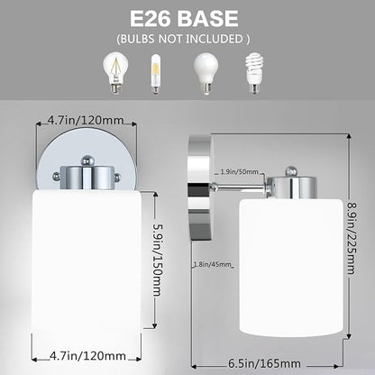 Frosted Wall Sconce Set of Two,Chrome Sconce Bathroom Lighting,Modern Chrome Vanity Light,Mid-Century Vanity Sconces for Bathroom,Livingroom,Kitchen