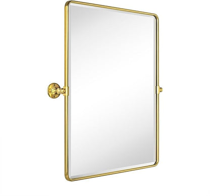 Farmhouse Pivot Rectangle Bathroom Mirror Brushed Gold Metal Framed Tilting Beveled Vanity Mirrors for Wall, Overall 27.91x 30 inches (Mirrror 24 x 30 inches)