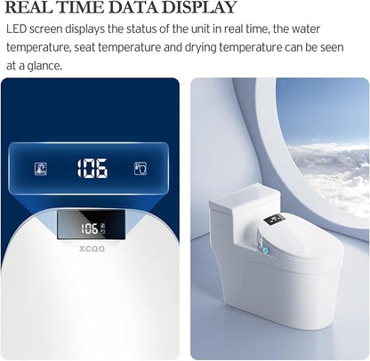 Electric Bidet Toilet Seat with Remote, Heated Toilet Seat, Instant Warm Water, Warm Air Dryer, Rear & Feminine with Oscillating Cleansing, Night Light, Slow Close Lid, LED Display - Round