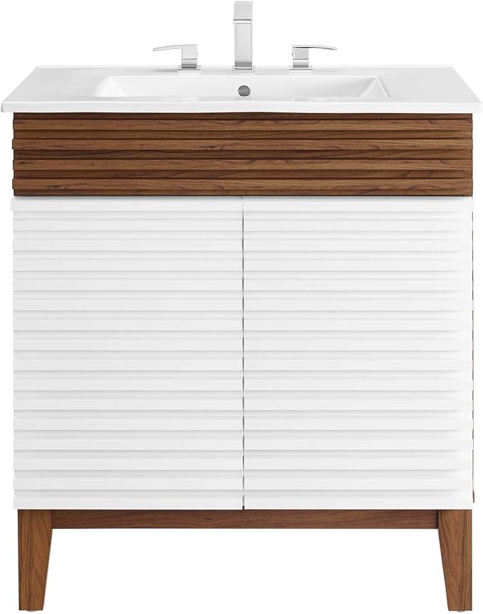Modway Render 30" Bathroom Vanity With Sink in White Walnut White