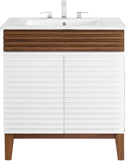 Modway Render 30" Bathroom Vanity With Sink in White Walnut White