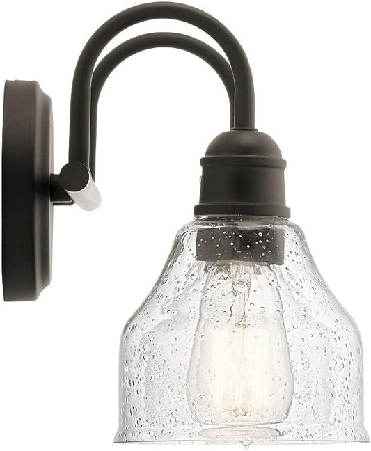 KICHLER Avery 15" Bathroom Vanity Industrial 2 Light Wall Fixture with Clear Seeded Glass in Natural Brass, for Bathroom (8.25" x 15" x 9.5") 45972NBR