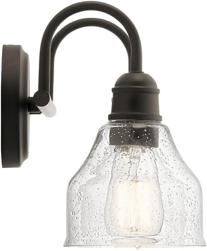 Kichler Avery 15" Bathroom Vanity Industrial 2 Light Wall Fixture with Clear Seeded Glass in Black, for Bathroom (8.25" x 15" x 9.5") 45972BK