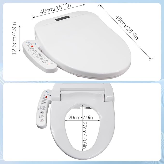 Bidet Toilet Seat Electric Warm Water Bidet with Warm Air Drying, Heated Seat Bidets with Self-cleaning Nozzle Temperature Adjustable White (Round)
