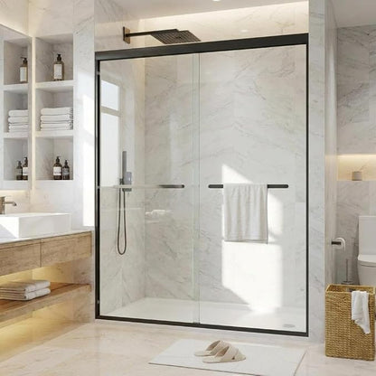 Sliding Shower Door, Adjustable 44"-48" W x 72" H with Double 6mm (1/4") SGCC Tempered Glass Panels, Fully Framed Matte Black Aluminum Alloy, Square Track, Bypass Design