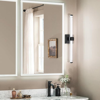 Kichler Laurene LED Bath Bar Light, Black | Linear vanity light with clear glass for bathroom mirrors (26.5" x 5"), 55238BKLED