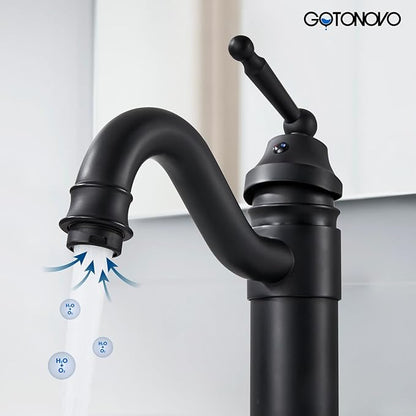 gotonovo Bathroom Vessel Sink Faucet Single Handle Brass Long Reach Bathroom Faucet 1 Hole Deck Mounted Mixer Tap with Pop Up Drain Matte Black