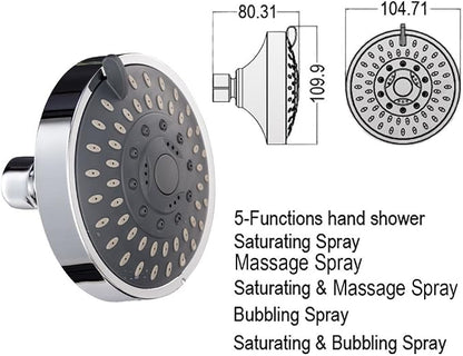 Shower Head High High Flow Pressure Rain Fixed Showerhead 5-Setting with Bathroom Showerhead with Adjustable Brass Ball Joint - for Luxury Shower Experience Even at Low Water Pressure