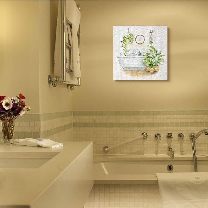 Stupell Industries Serene Bathroom Interior with Greenery Plants Painting | Stupell Industries | 24 x 24 Inches, Easy to Hang and Sturdy, Made in USA, by Sue Schlabach