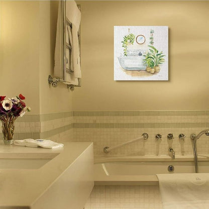Stupell Industries Serene Bathroom Interior with Greenery Plants Painting | Stupell Industries | 24 x 24 Inches, Easy to Hang and Sturdy, Made in USA, by Sue Schlabach
