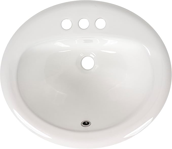 MSI White 20.5 in. (Width) X 17.6875 in. (Height) Oval Porcelain Overmount Vanity Sink | 3 Pre-Drilled Faucet & Overflow Holes