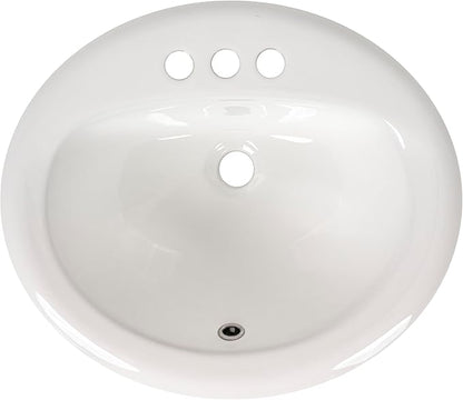 MSI White 20.5 in. (Width) X 17.6875 in. (Height) Oval Porcelain Overmount Vanity Sink | 3 Pre-Drilled Faucet & Overflow Holes