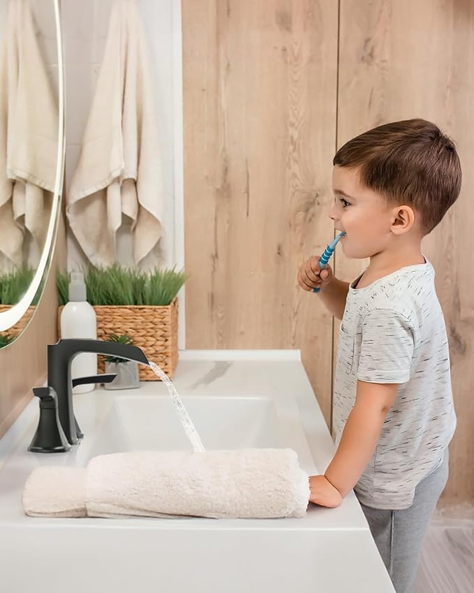Fapully Black Bathroom Faucet 3 Hole, Waterfall 8 Inch Widespread Bathroom Sink Faucet with Pop-up Drain, Two-Handle Faucet for Bathroom Sink