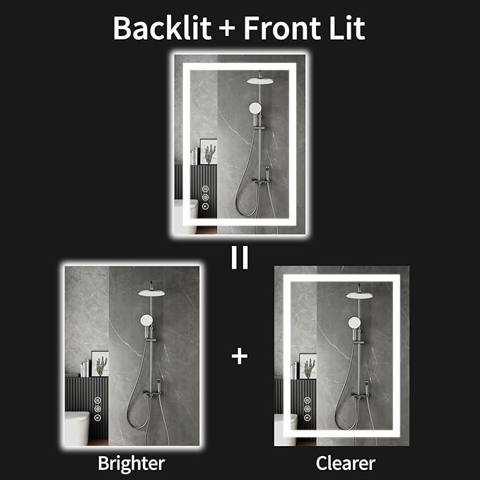 LED Bathroom Mirrors 36"x40" Bathroom Mirror with Lights for Wall, Backlit + Front Lit, 3 Colors, Anti-Fog, Dimmable Brightness for Vanity,Bathroom, Entryway, Living Room