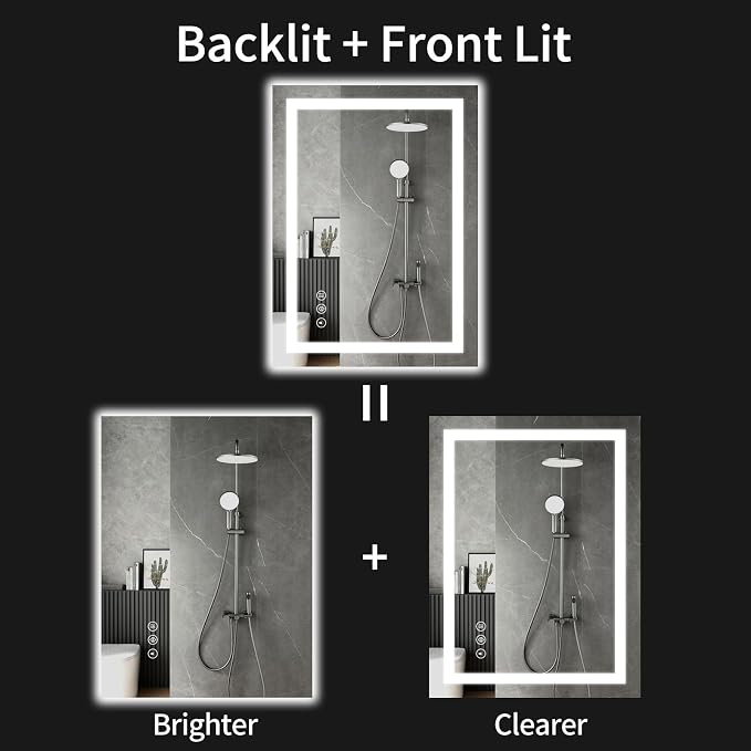 LED Bathroom Mirrors 20"x30" Bathroom Mirror with Lights for Wall, Backlit + Front Lit, 3 Colors, Anti-Fog, Dimmable Brightness for Vanity,Bathroom, Entryway, Living Room