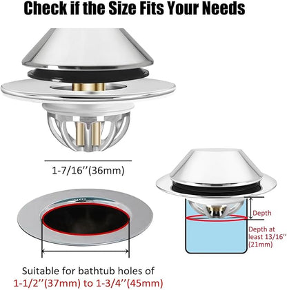 Anlige Bathtub Drain Stopper,Pop Up Tub Stopper Bottom with Drain Hair Catcher,Bathtub Plug and Cover with Strainer,Universal for 1.45 to 1.8in Drain Hole,Replaces Lift & Turn, Tip-Toe or Trip Lever