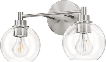 VONLUCE 2 Light Bathroom Vanity Light Fixtures, Brushed Nickel Finish | Globe Glass Shades, E26 Sockets, Easy to install, ETL Certificated, Vanity Lights for Bedroom Hallway Living Room