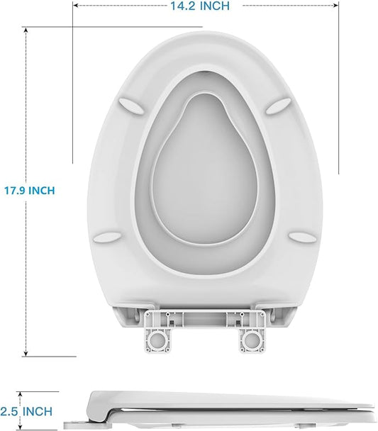 2-Pack Elongated Toilet Seats with Built-In Potty Training, Adult and Child Design with Soft Quiet Close and Non-Slip Features, Magnetic Kids Seat and Cover, White Color for Elongated/Oval Toilets