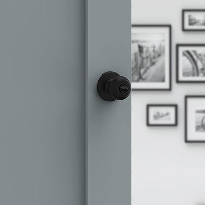Kwikset Cove Interior Privacy Door Knob with Lock, Door Handle For Bathroom and Bedroom, Matte Black Keyless Turn Lock Doorknob