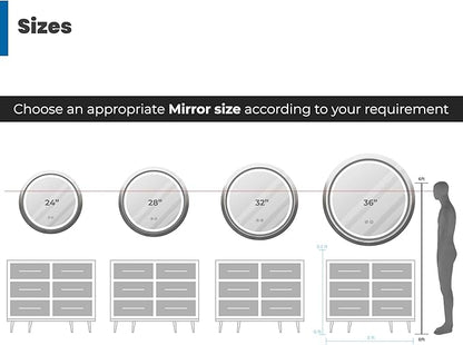 36 Inch Round LED Mirror for Bathroom, Gold Metal Frame Lighted Vanity Mirror with 3 Color Modes, Touch Dimmer - Anti-Fog Wall Mounted Circle Mirror with Lights - Fab Glass and Mirror