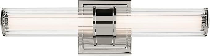 Kichler Laurene LED Bath Bar Light, Polished Nickel | Linear vanity light with clear fluted glass for bathroom mirrors (18.5" x 5" x 4.25"), 55195PNLED
