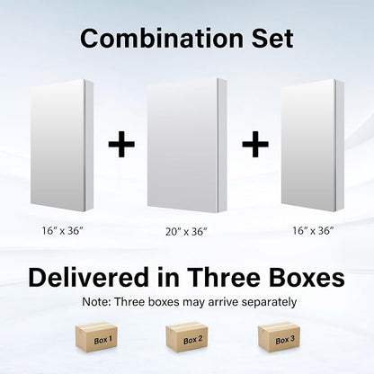 52" x 36" Bathroom Medicine Cabinet with Mirror, Anodized Chrome Aluminum Frame, Surface Mount or Recessed Medicine Cabinet with Mirror, Bathroom Mirror with Storage, Three Doors