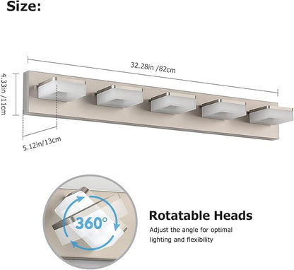 Brushed Nickel Vanity Lights for Bathroom 5 Light Vanity Lighting Fixtures for Mirror 32" Adjustable 5500K Modern LED Vanity Light Over Mirror, Bath Wall Lighting Fixtures