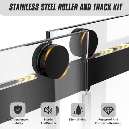 56–60" W × 78" H Frameless Sliding Glass Shower Door, 3/8" (10mm) Thick Tempered Glass, Stainless Steel Hardware, Double Sliding Shower Doors for Walk in Shower, Matte Black