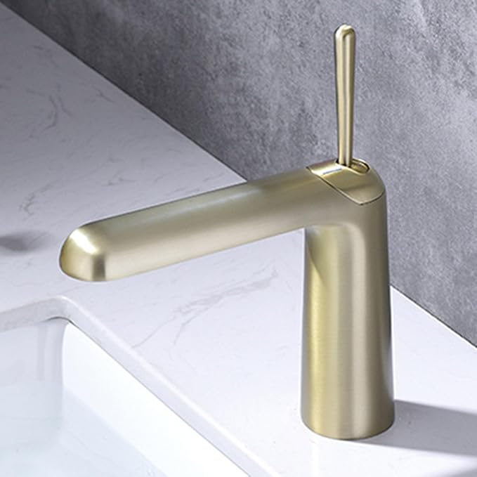 Faucet for Bathroom Sink Single Handle Brass Bathroom Water Faucet Single Hole Brushed Gold
