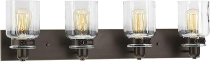 Progress Lighting P300048-020 Calhoun Collection Clear Glass Farmhouse Bath Vanity Light, 4-Light, Antique Bronze
