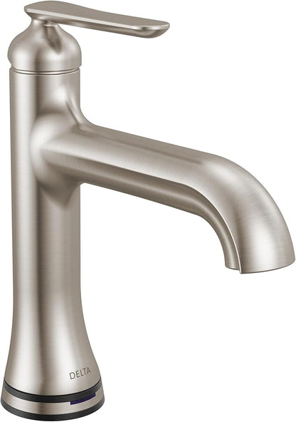 Delta Bonacci Touchless Bathroom Faucet 1-Hole with Touch On Technology, Brushed Nickel Single Hole Bathroom Sink Faucet, Metal Push-Pop Drain, Lumicoat Stainless 545T-SS-PR-DST
