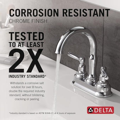 Delta Roe Centerset Chrome Bathroom Faucet, 4 Inch 3 Hole Bathroom Sink Faucet for Vanity, Push-Pop Drain Assembly, Chrome 25985LF