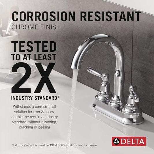 Delta Roe Centerset Chrome Bathroom Faucet, 4 Inch 3 Hole Bathroom Sink Faucet for Vanity, Push-Pop Drain Assembly, Chrome 25985LF