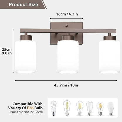 IZORRO Modern Bathroom Light Fixtures, 3 Light Oil-Rubbed Bronze Vanity Lights, Bathroom Lighting Fixtures Over Mirror with White Glass for Living Room Cabinet Bedroom