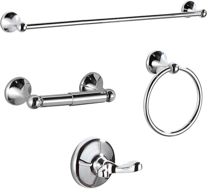 BGL Bathroom Hardware Set, Chrome Adjustable Expandable Towel Bar 4-Piece Bathroom Accessory Set Wall Mounted Robe Hook Toilet Paper Holder Towel Ring Towel Bar