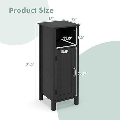 Giantex Narrow Bathroom Storage Cabinet with Adjustable Shelf (Black) | Corner Unit with Open Compartment, Anti-toppling Device, Freestanding Small Storage Organizer for Living Room