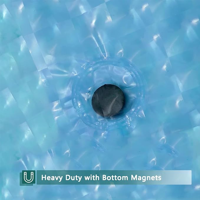 Blue Shower Curtain Liner, 100% Waterproof EVA 3D Shower Curtains with 3 Duty Heavy Bottom Magnets and 12 Rust Proof Grommets, 72x72 Weighted Shower Liner for Shower Stall, Bathtubs